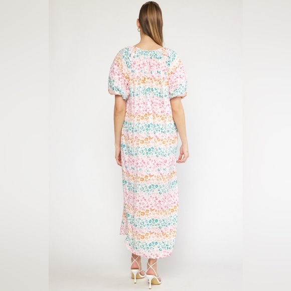 🆕 Entro Colorblock animal print v-neck puff sleeve maxi dress - Picture 4 of 4